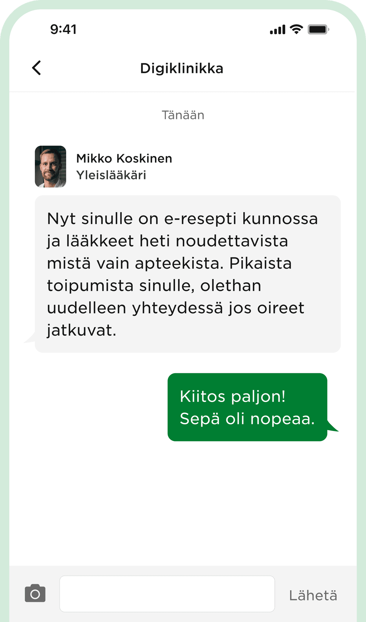 Kuvakaappaus Digiklinikan näkymästä puhelimen ruudulta.