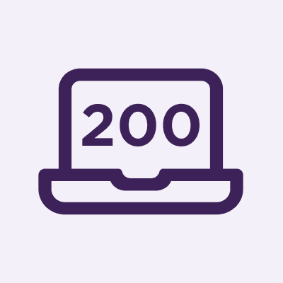 Läppäri, jossa näytöllä numero 200.